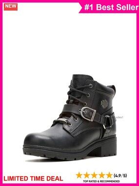 Full-Grain Leather Lace-Up Ankle Motorcycle Boots